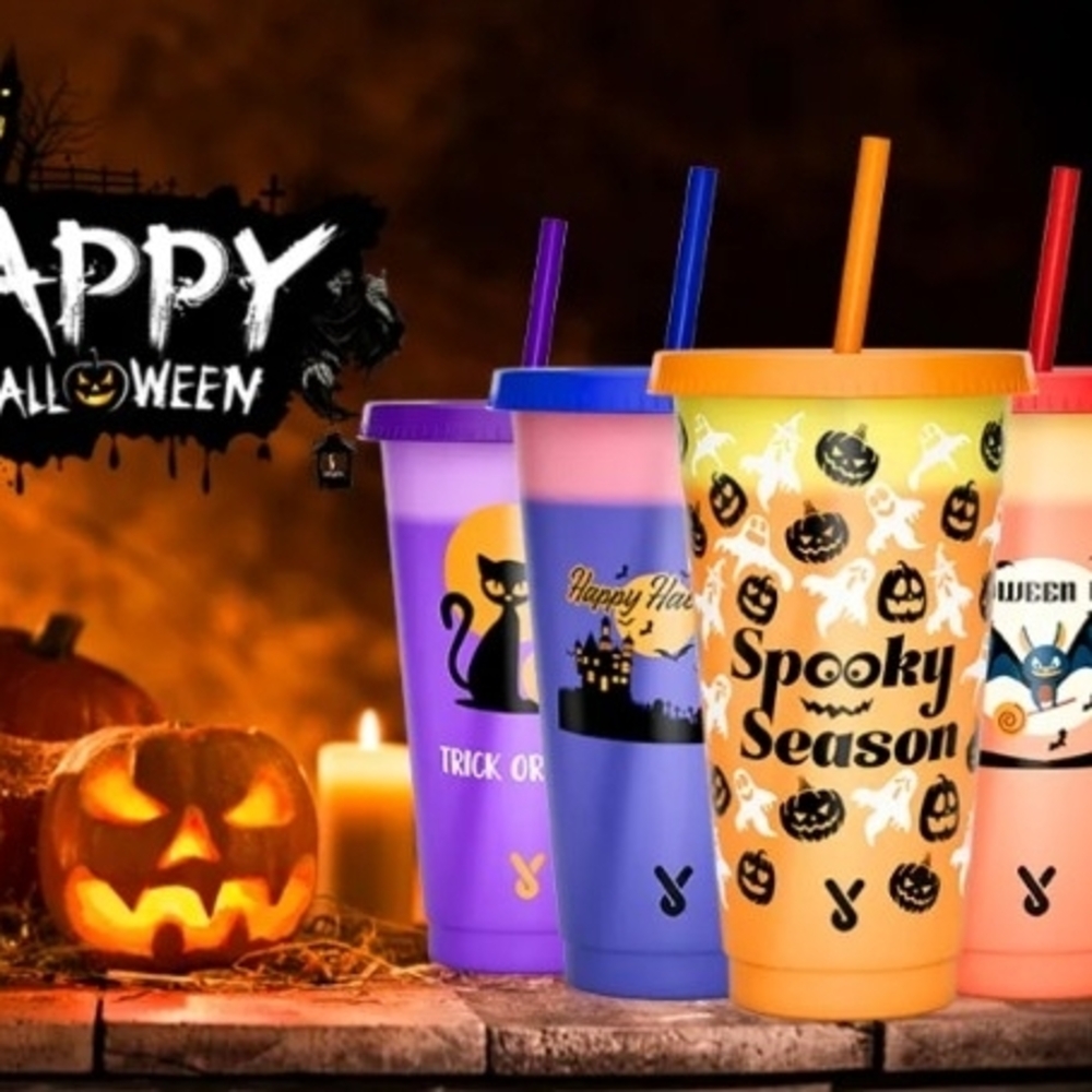Halloween Themed Mugs Set - Purple, Orange, Blue